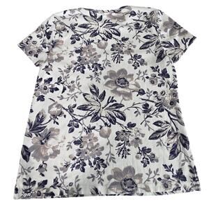 Womens Large Petite Watercolor Floral Top Casual Blouse T Shirt Work Casual